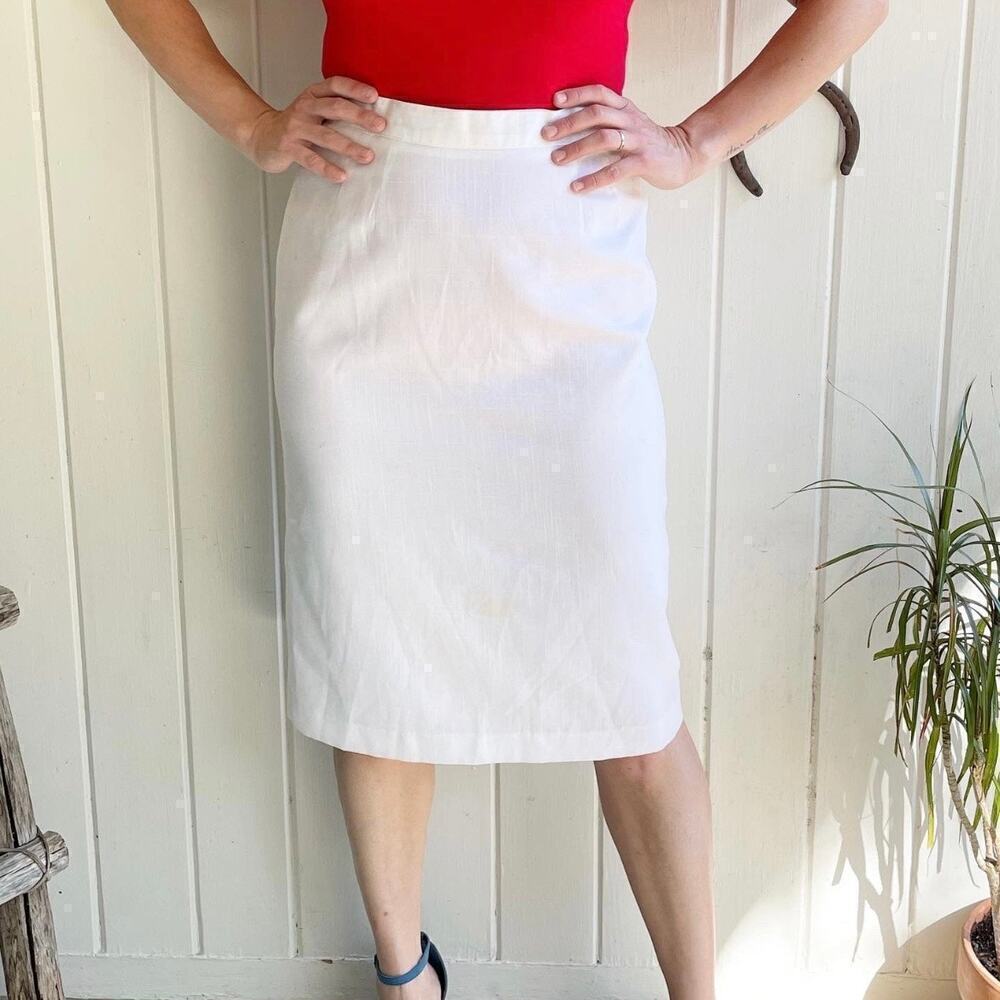 Vintage Haberdashery Leslie Fay White Knee Length Retro Pinup Pencil Skirt Sz 8